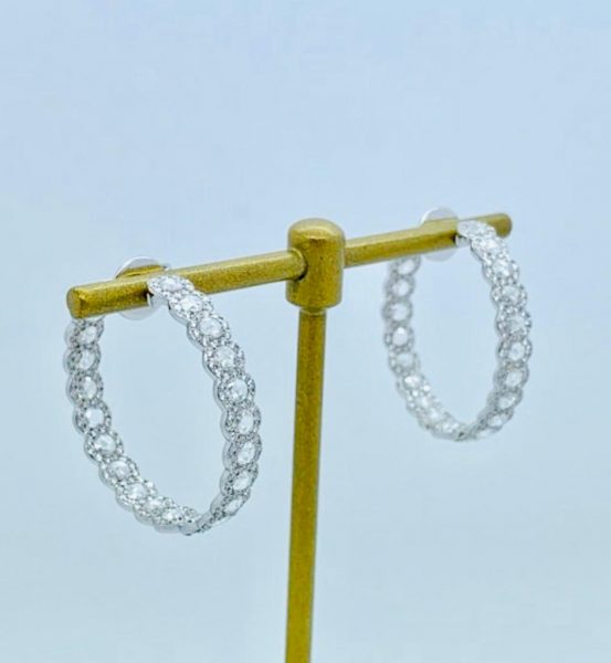 Diamond Hoop Earrings with Rose and Round Cut Diamonds , 5.20 carats