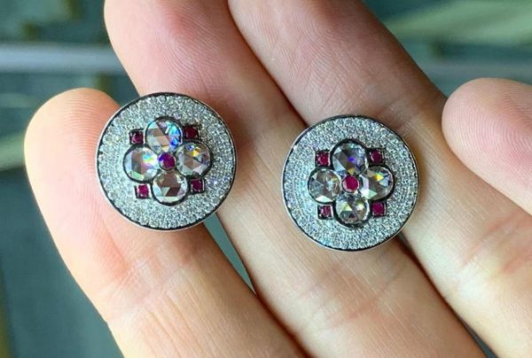 Rose Cut Diamond and Ruby Cufflinks, 2.16 Carat Total, 18ct Gold