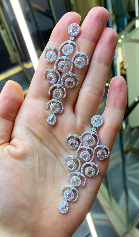 Rose Cut Diamond Chandelier Earrings, 9.20 carats, 18ct White Gold