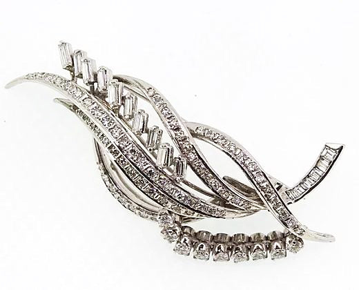 Vintage Diamond Spray Brooch set in 18ct White Gold