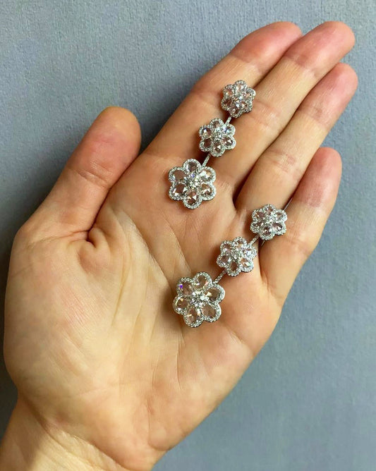 Rose Cut Diamond Floral Drop Earrings, 10.11 carats, 18ct White Gold