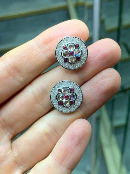 Rose Cut Diamond and Ruby Cufflinks, 2.16 Carat Total, 18ct Gold