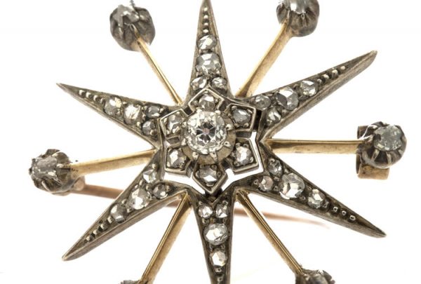 Antique Victorian Old Cut Diamond Star Brooch, 0.88 carats
