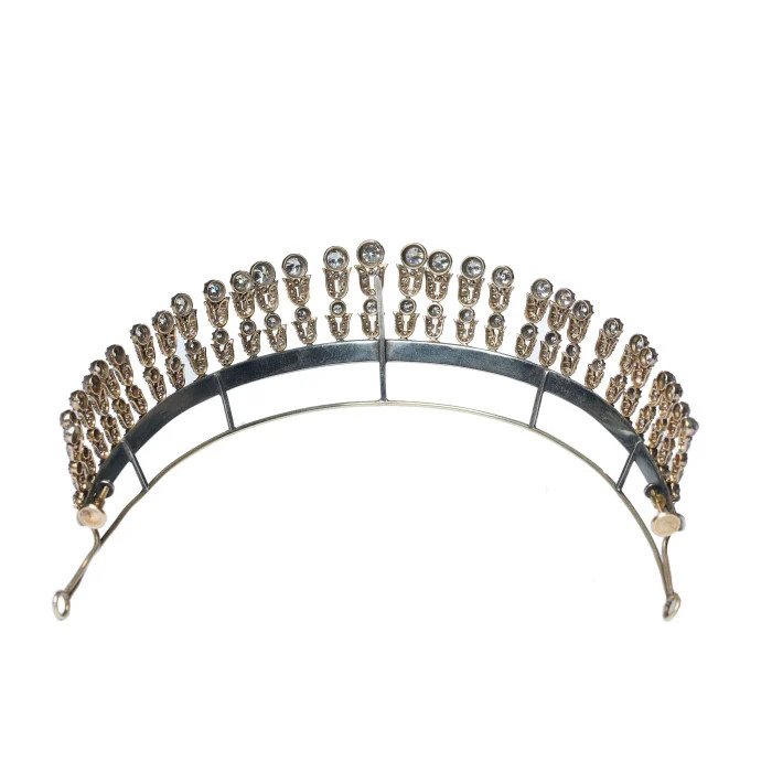 Edwardian Antique Old Cut Diamond Tiara come Fringe Necklace, 35.44 carat total