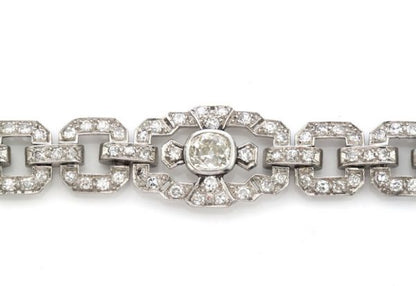 Art Deco 5.89ct Diamond and Platinum Bracelet; geometric square links set with 117 old European-cut diamonds totalling in excess of 5.00 carats