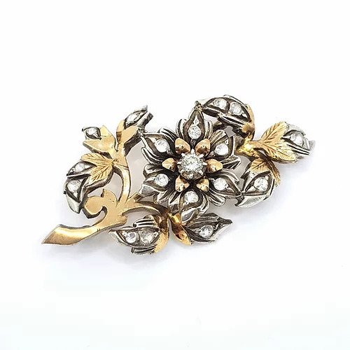 Vintage Diamond Floral Spray Brooch