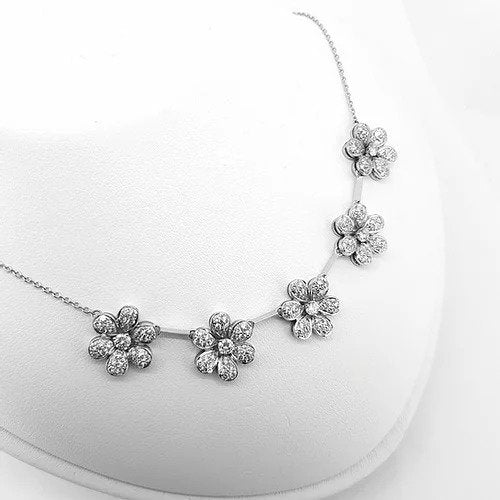 Diamond Daisy Flower Cluster Necklace, 3.75 carats