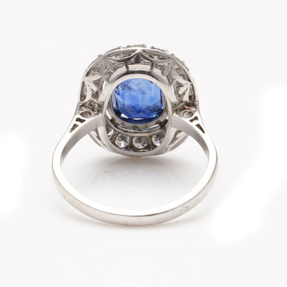 Art Deco 2ct Oval Sapphire and Diamond Cluster Ring in Platinum