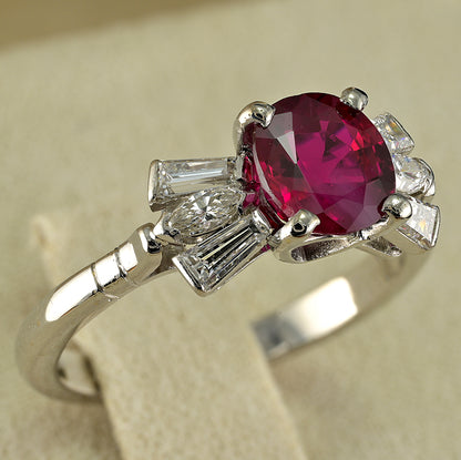 Vintage Certified 1.62ct Natural Burma Ruby and Diamond Bow Cluster Engagement Ring