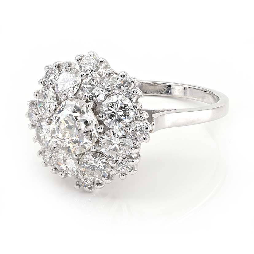Vintage 2.95ct Diamond Cluster Engagement Ring, Circa 1950s