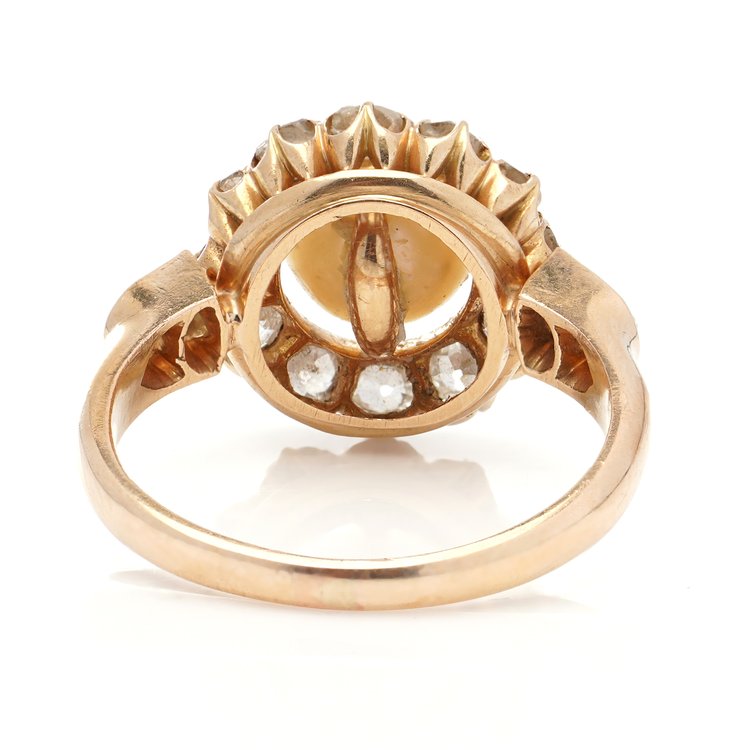 Antique Victorian South Sea Pearl and Old Cut Diamond Cluster Ring
