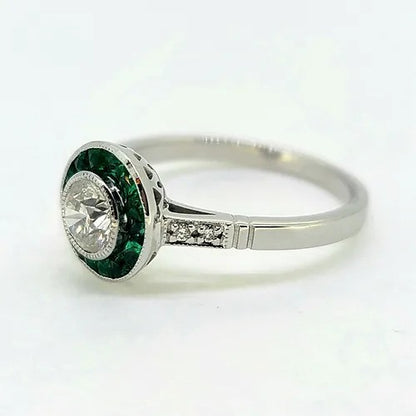 0.51ct Diamond and Emerald Target Cluster Engagement Ring