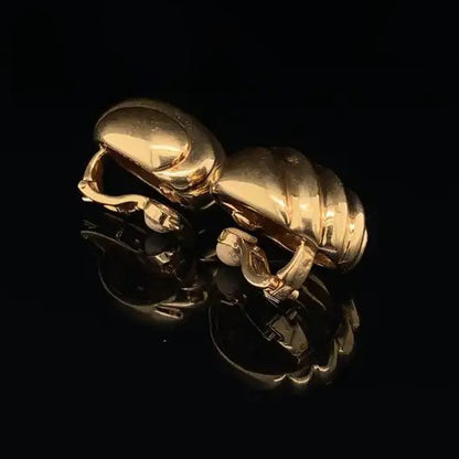 Cartier Oval Ribbed 18ct Yellow Gold Clip On Earrings Vintage 1970s