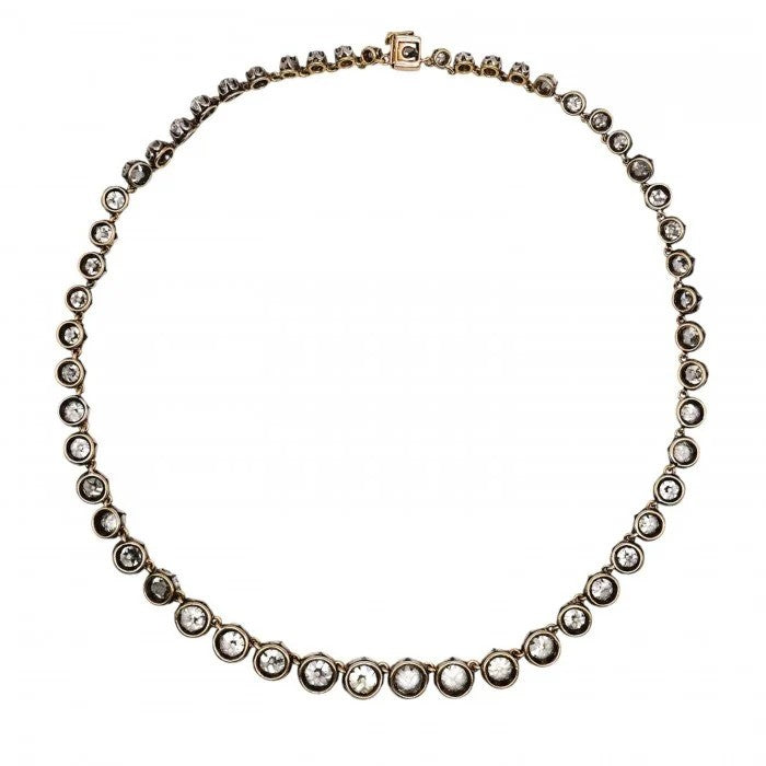 Victorian Antique 40cts Old Cut Diamond Line Riviere Necklace
