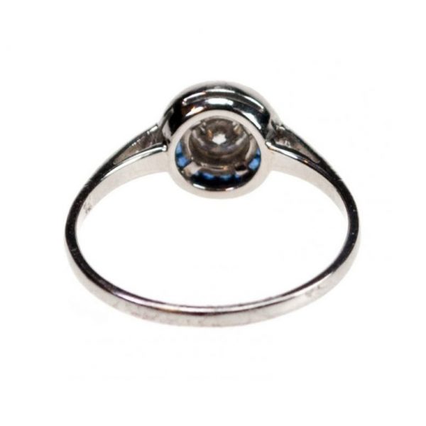 Vintage Art Deco Style Sapphire, Diamond and Platinum Target Cluster Ring, 1.00 carat total
