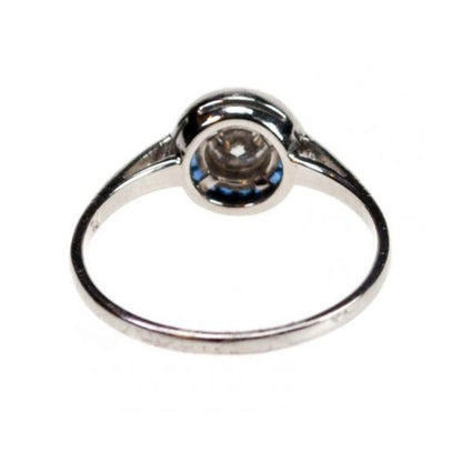 Vintage Art Deco Style Sapphire, Diamond and Platinum Target Cluster Ring, 1.00 carat total