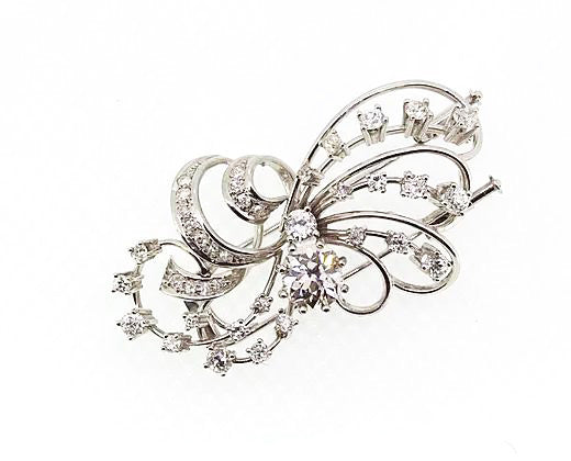 Vintage Diamond Spray Brooch set in 18ct White Gold