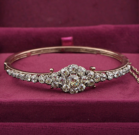 Antique Victorian 5.55ct Old Cut Diamond Cluster Bangle Bracelet