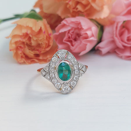 Emerald and Diamond Cluster Plaque Ring
