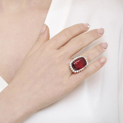 Vintage 25ct Rubellite and Diamond Cluster Cocktail Ring