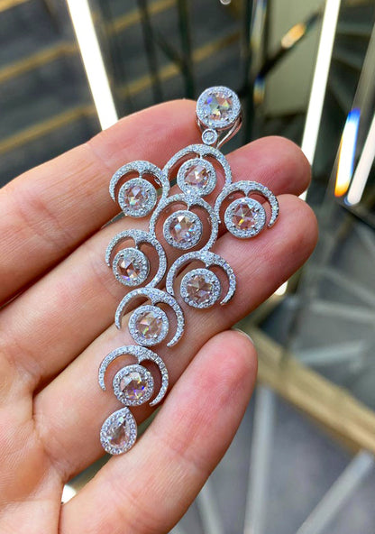 Rose Cut Diamond Chandelier Earrings, 9.20 carats, 18ct White Gold