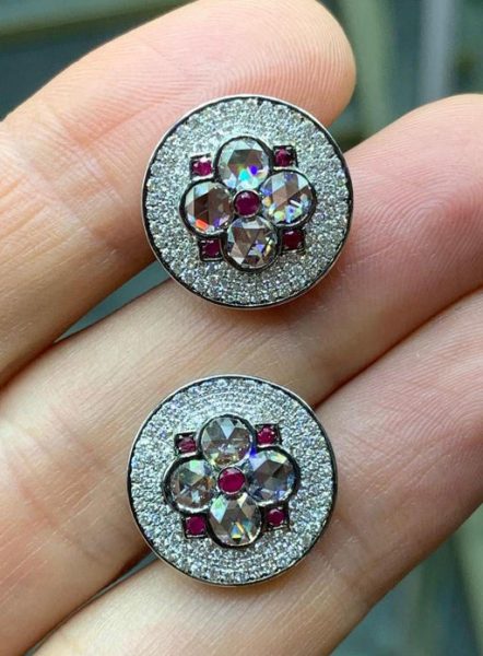 Rose Cut Diamond and Ruby Cufflinks, 2.16 Carat Total, 18ct Gold