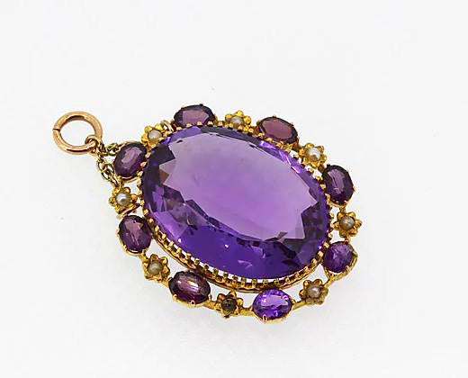 Antique Victorian Amethyst and Pearl Brooch, 14ct Yellow Gold