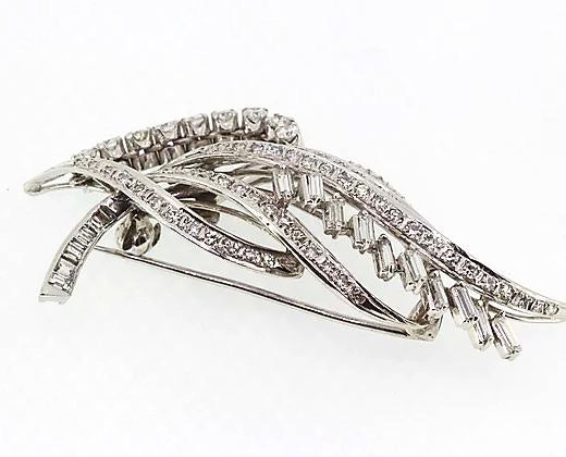 Vintage Diamond Spray Brooch set in 18ct White Gold