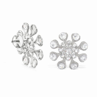 Rose Cut Diamond Flower Stud Earrings, 8.78 carat total, 18ct White Gold