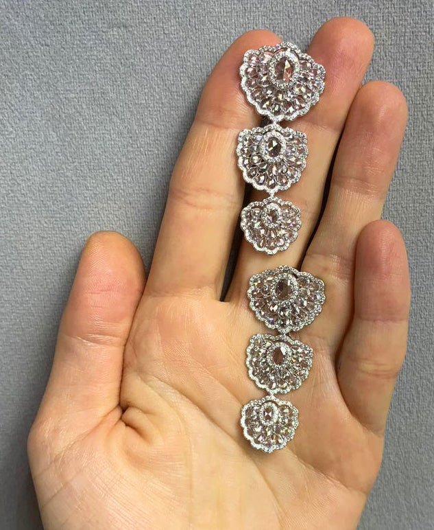 Rose Cut Diamond Orchid Drop Earrings, 8.51 carat total, 18ct White Gold