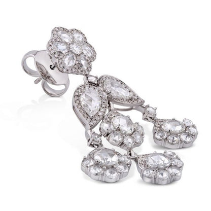 Rose Cut Diamond Floral Chandelier Earrings, 7.71cts, 18ct White Gold