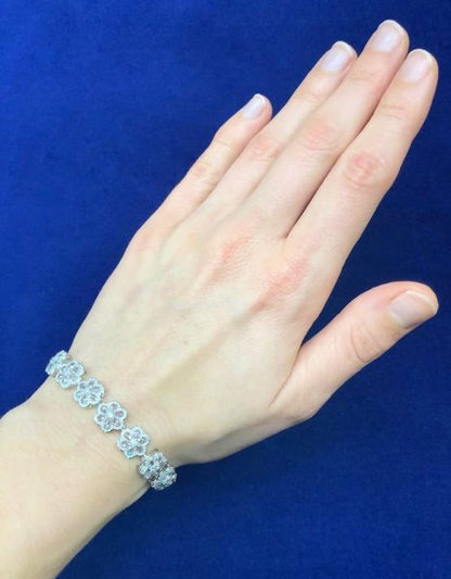 Rose Cut Diamond Flower Cluster Bracelet, 7.21 carats, 18ct White Gold