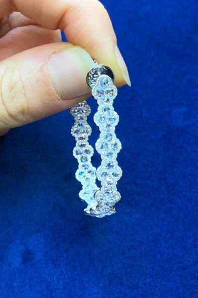 Rose Cut Diamond Hoop Earrings, 7.73 Carat Total, 18ct White Gold