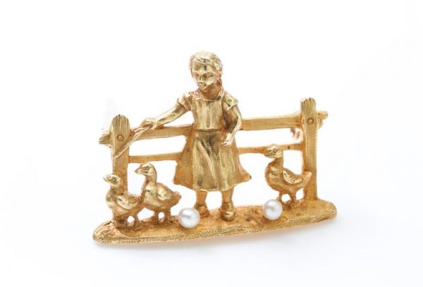 Antique French 18ct Yellow Gold Brooch with Pearls