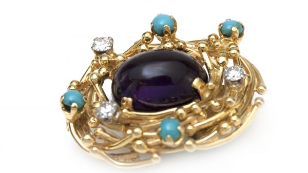 Alan Martin Gard Clip On Earrings with Amethyst, Turquoise and Diamonds