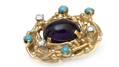 Alan Martin Gard Clip On Earrings with Amethyst, Turquoise and Diamonds