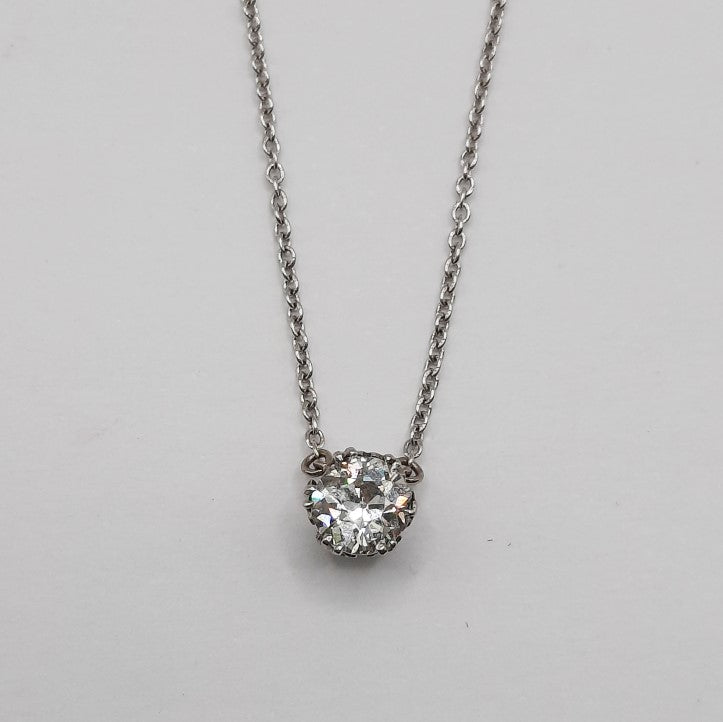 Antique 0.8ct Old Cut Diamond Solitaire Pendant on Chain