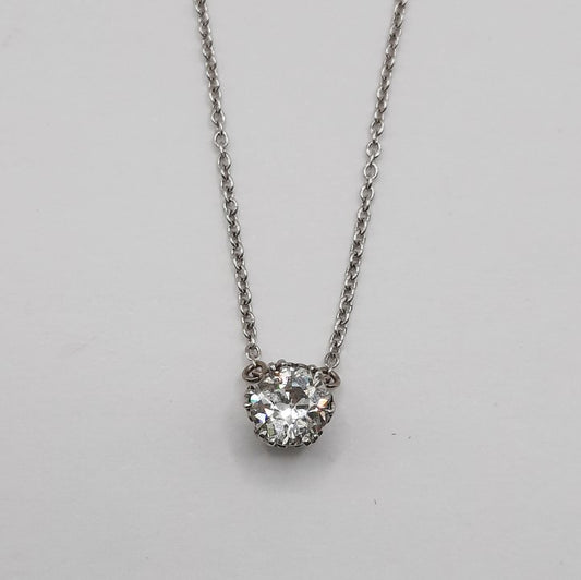Antique 0.8ct Old Cut Diamond Solitaire Pendant on Chain