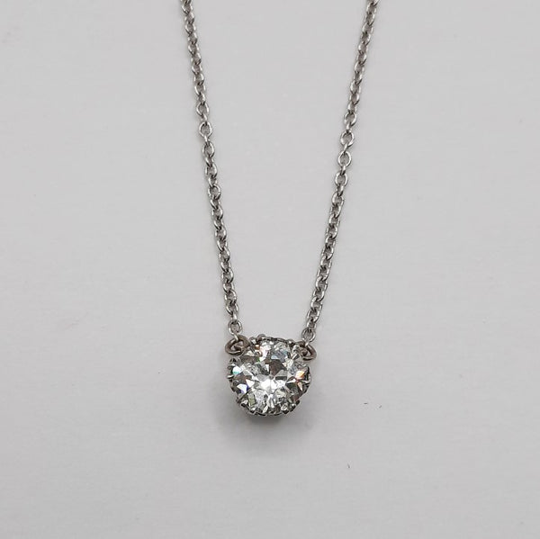 Antique 0.8ct Old Cut Diamond Solitaire Pendant on Chain