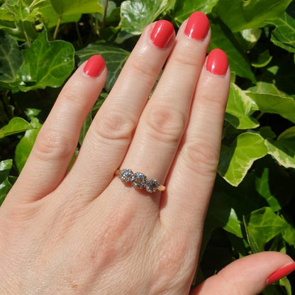 Antique Victorian Old Cut Diamond Three Stone Ring, 1.60 carat total