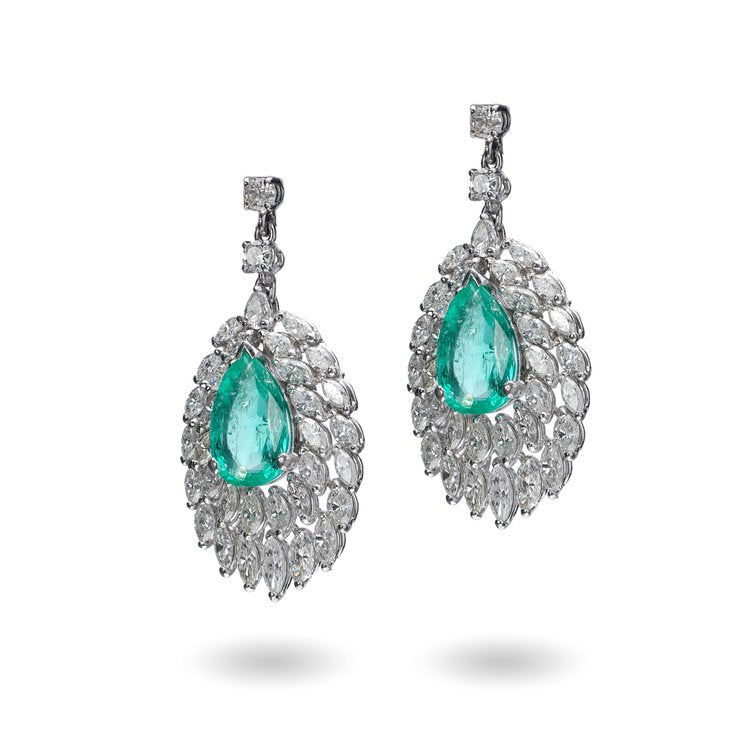 4.6ct Colombian Emerald and Marquise Diamond Cluster Earrings