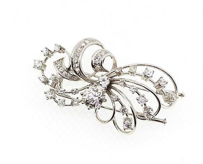 Vintage Diamond Spray Brooch set in 18ct White Gold