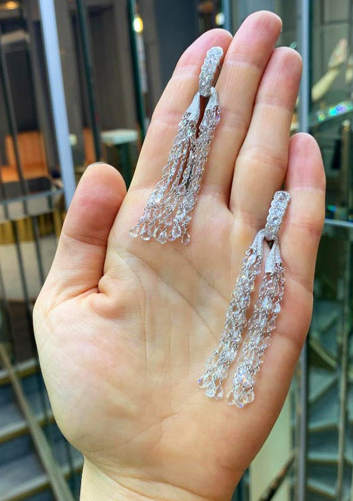 Rose Cut Diamond Tassel Drop Earrings, 12.64 carats, 18ct White Gold