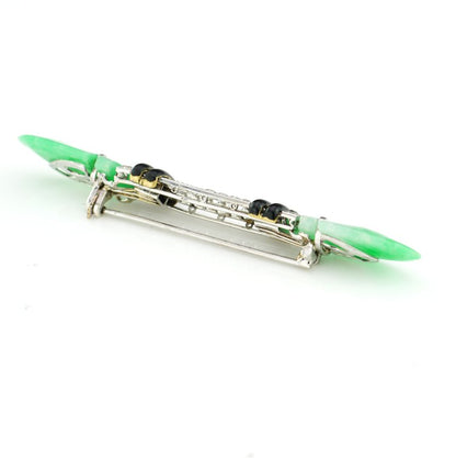 Boucheron Art Deco Platinum Brooch with Jade Onyx and Diamonds
