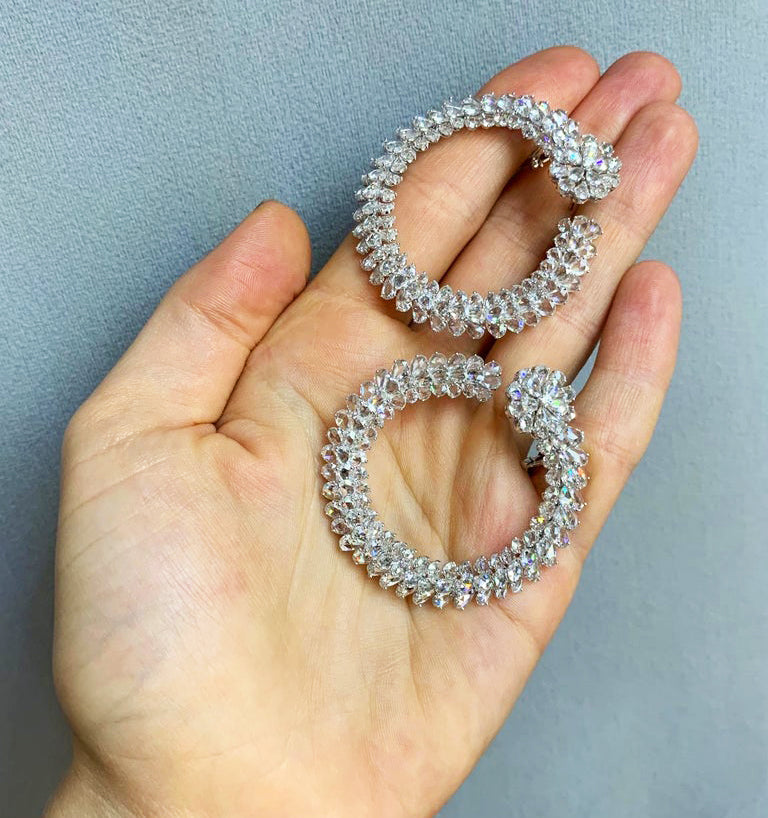 Rose Cut Diamond Hoop Earrings, 21.20 carats, 18ct White Gold