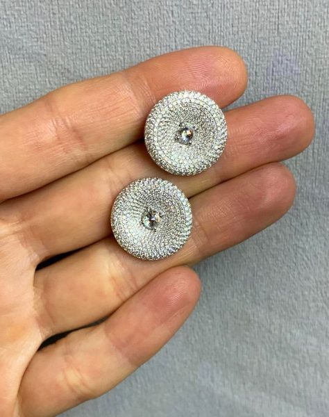 Rose Cut Diamond Pave Cufflinks, 3.40 Carat Total, 18ct White Gold