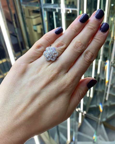 Rose Cut Diamond Flower Cluster Ring, 2.59 carat total, 18ct White Gold