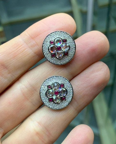 Rose Cut Diamond and Ruby Cufflinks, 2.16 Carat Total, 18ct Gold