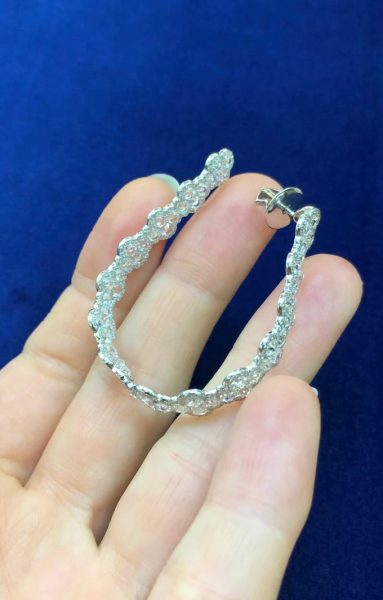 Rose Cut Diamond Hoop Earrings, 7.73 Carat Total, 18ct White Gold