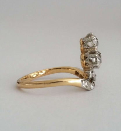 Antique Edwardian Old Cut Diamond Trefoil Cluster Ring